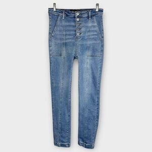Risen High Rise Button-Fly Center Seam Jeans 29 medium wash cargo pockets size 9